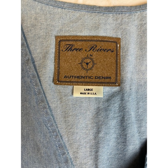 Vtg Three Rivers Authentic Denim Vest Large Bulldogs Embroidered Light Wash 90s - Picture 3 of 9